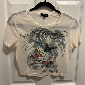 ED HARDY WOMEN’S MESH CROPPED TOP. WHITE. SIZE LARGE